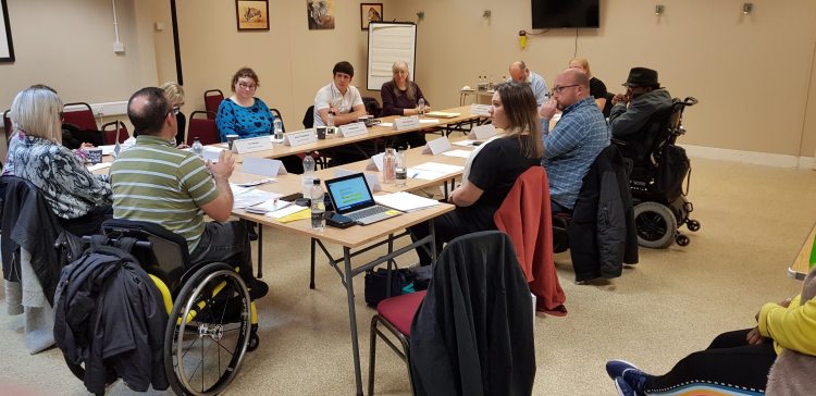 Image of Disabled People’s Panel members sat around a meeting table.